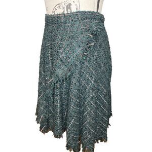 Anthropologie Eva Franco Emerald Gold Tweed Skirt, Size 8P‎
